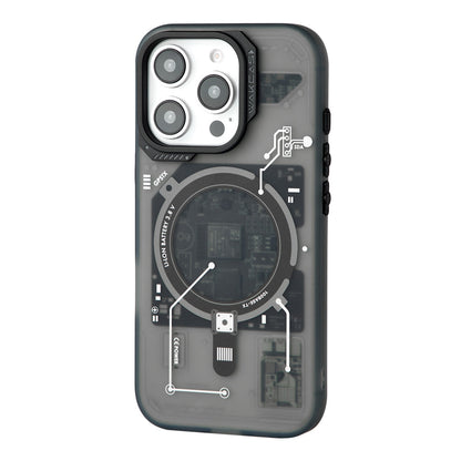 Black circuit board case, angled back view on white