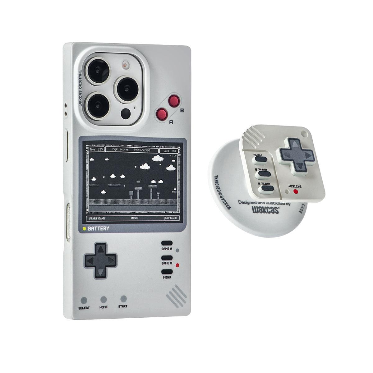 Retro game console case and stand on a white background