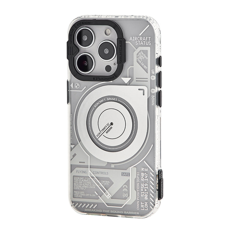 White Transparent aircraft status case, single back view with central magnetic ring